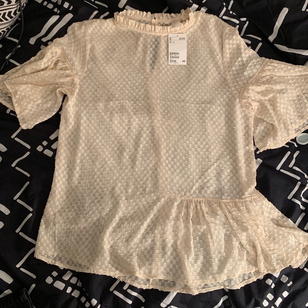 NWT H&M Sheer Ruffle Mock Neck Blouse